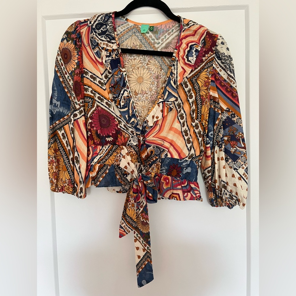 Farm Rio faux-wrap print blouse